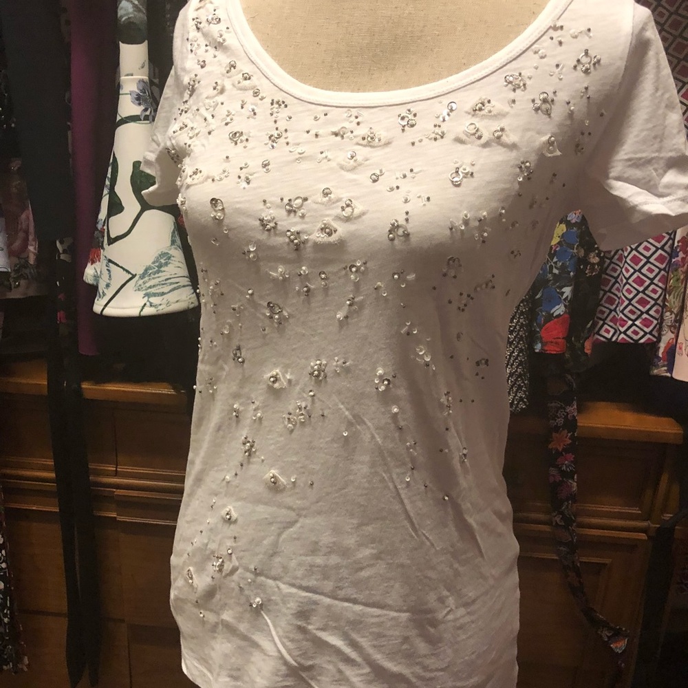 Jcrew waterfall sequined tee White Medium NWT